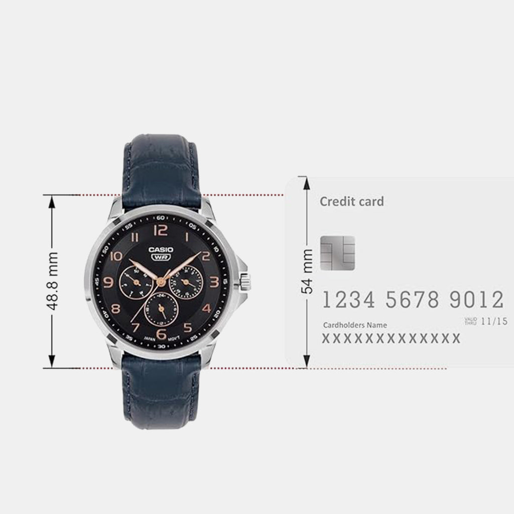 Men Quartz Blue Dial Multi-Function Leather Watch A2455