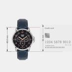 Men Quartz Blue Dial Multi-Function Leather Watch A2455
