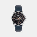 Men Quartz Dark Blue Dial Multi-Function Leather Watch A2455