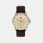 Enticer Men Quartz Yellow Dial Multi-Function Leather Watch A2457