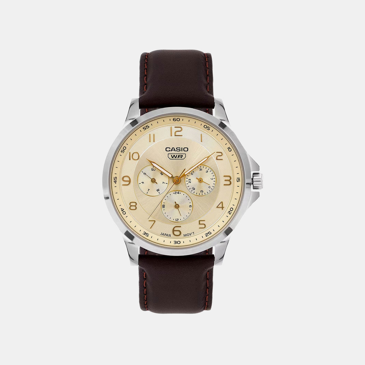 Enticer Men Quartz Champagne Dial Multi-Function Leather Watch A2457