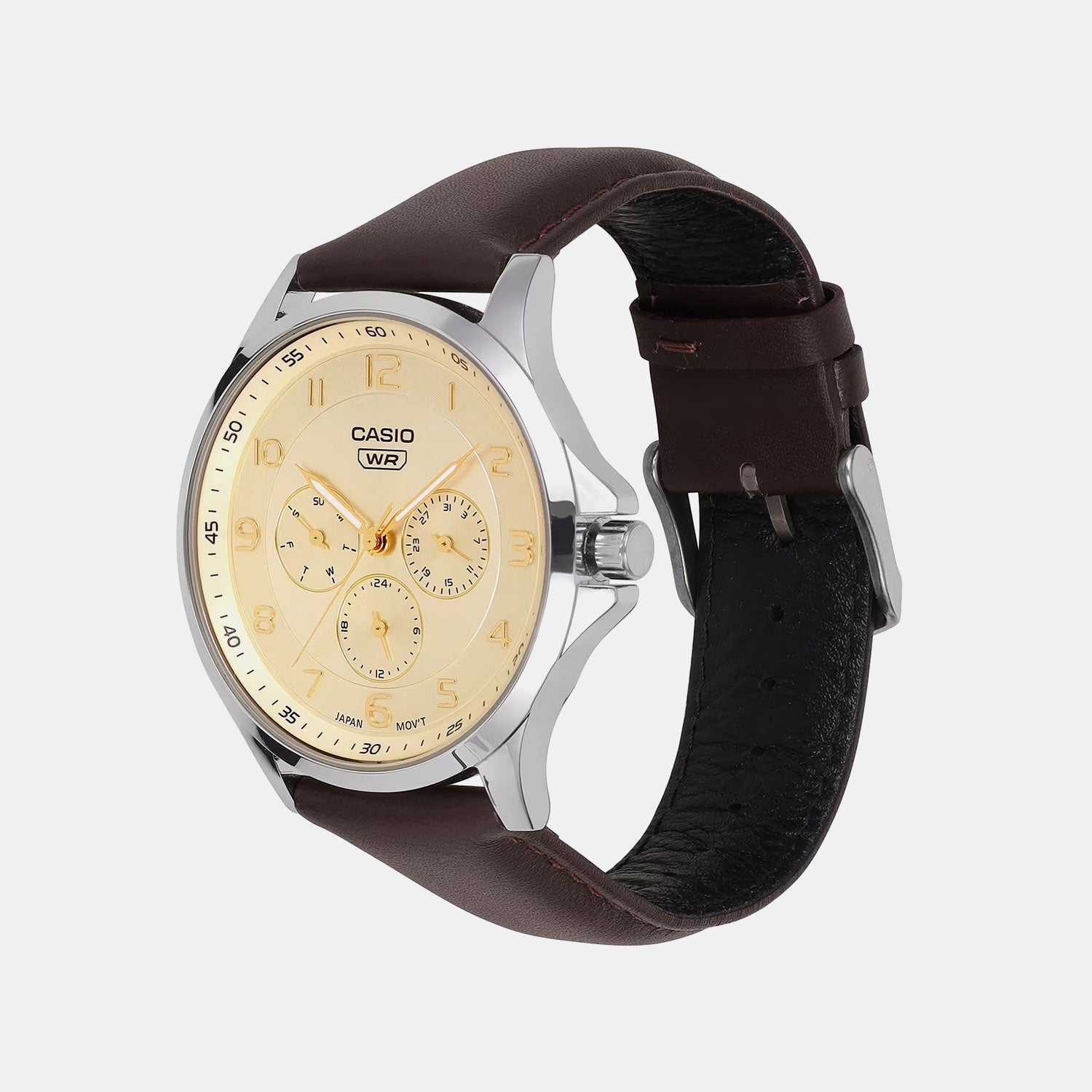 Men Quartz Yellow Dial Multi-Function Leather Watch A2457