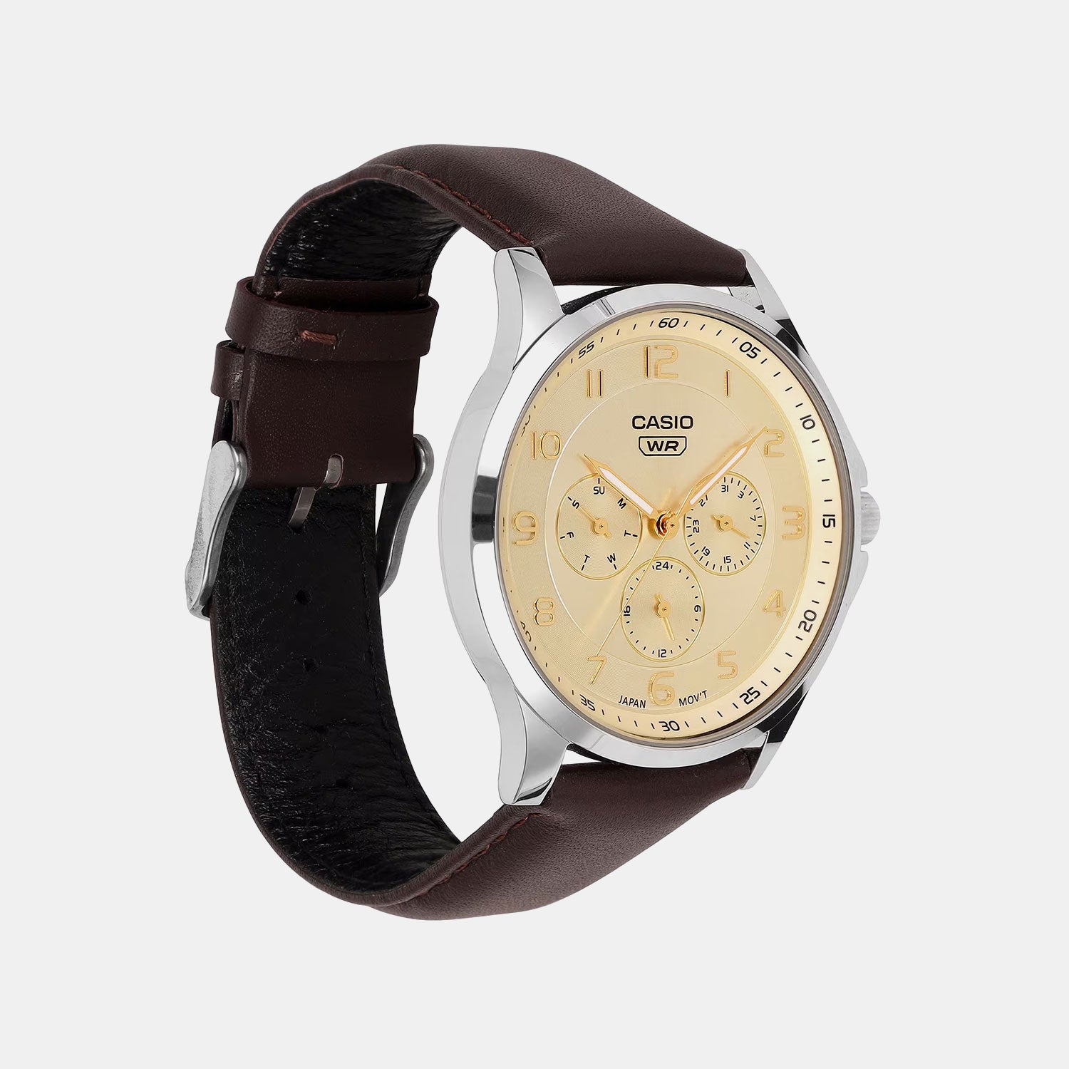 Men Quartz Yellow Dial Multi-Function Leather Watch A2457