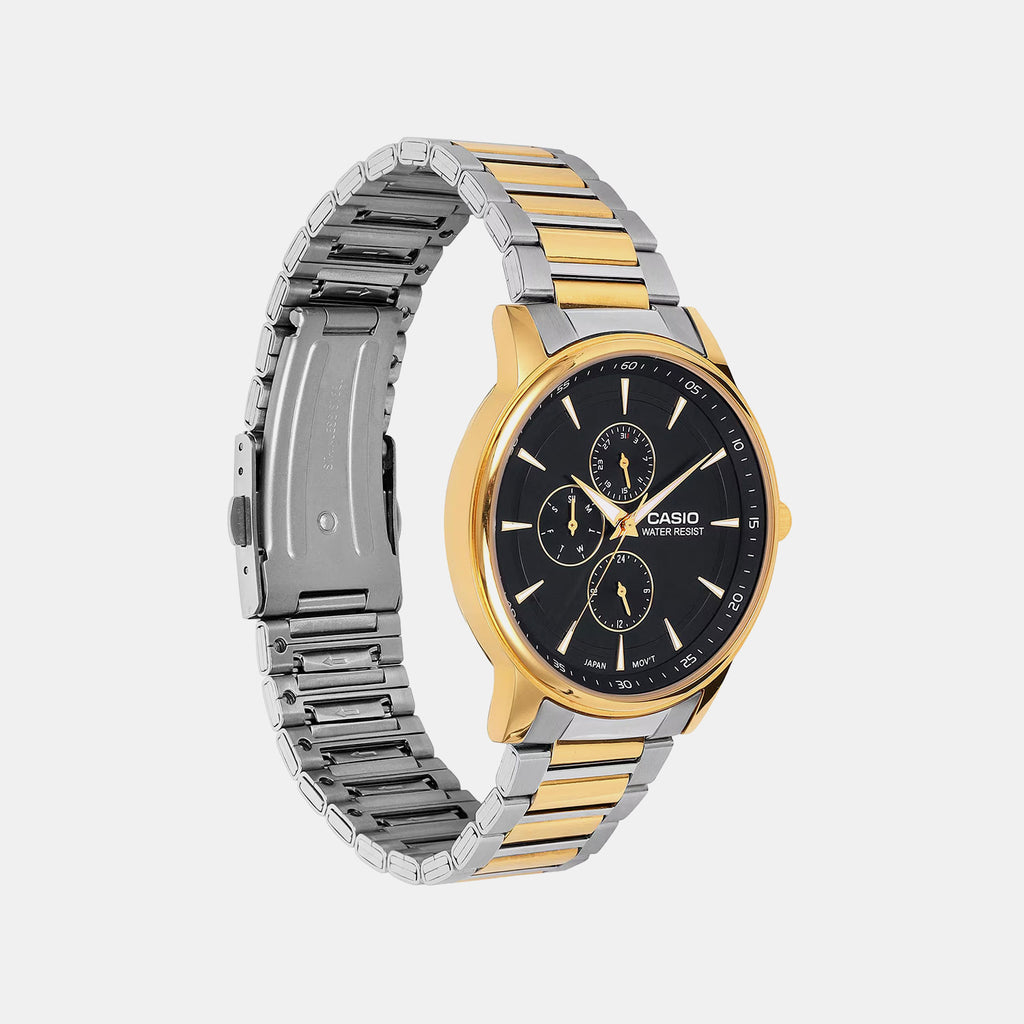 Men Quartz Black Dial Analog Stainless Steel Watch A2459