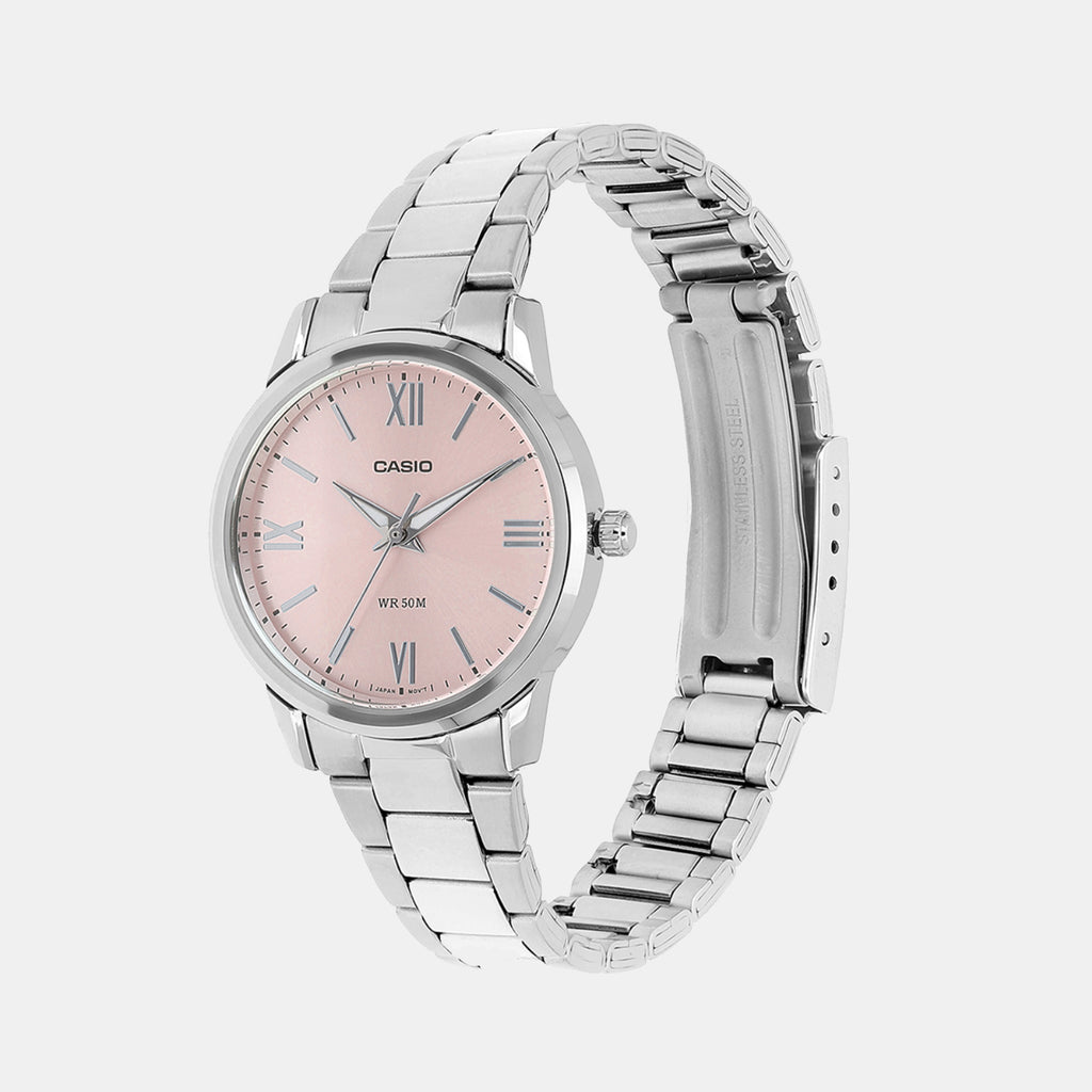 Enticer Women Quartz Pink Dial Analog Stainless Steel Watch LTP-1303DD-4AV A2477