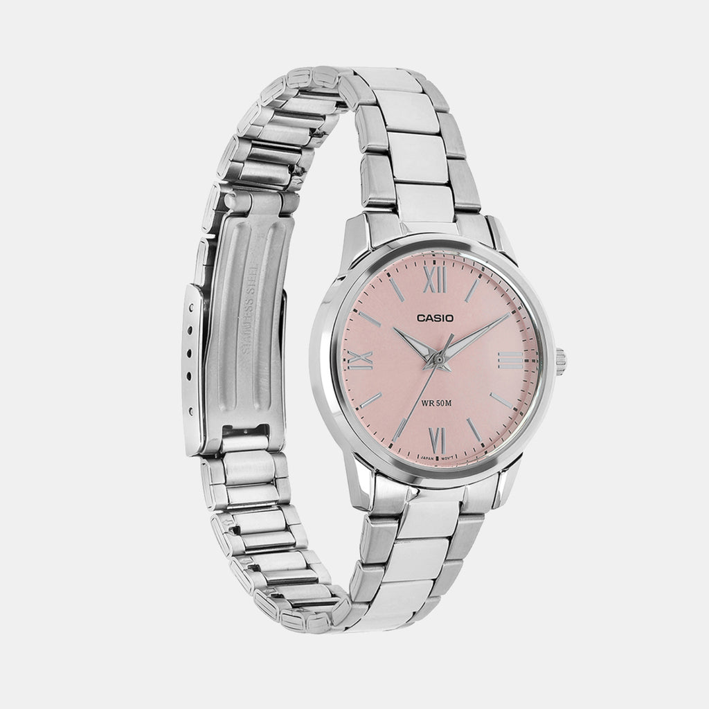 Enticer Women Quartz Pink Dial Analog Stainless Steel Watch LTP-1303DD-4AV A2477