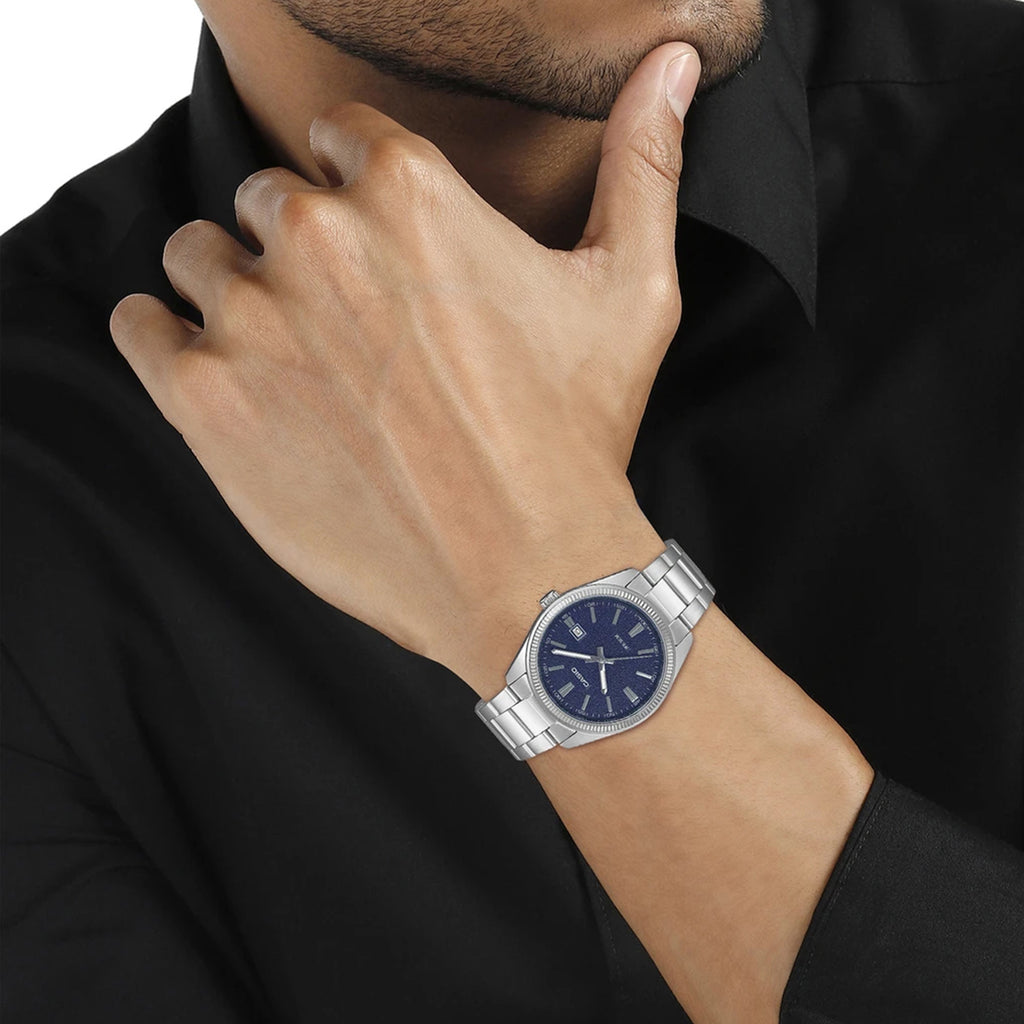 Enticer Men Quartz Navy Dial Analog Stainless Steel Watch A2485