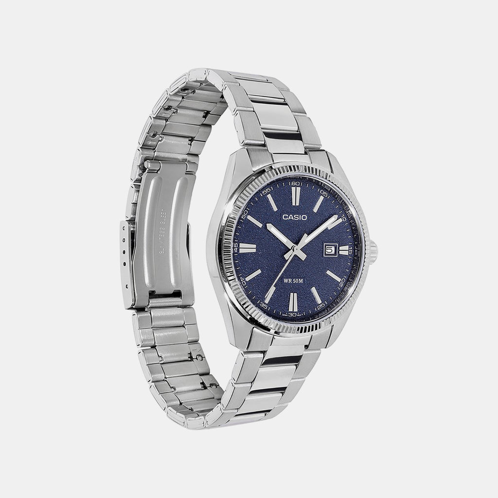 Enticer Men Quartz Navy Dial Analog Stainless Steel Watch MTP-1302DA-2A1VDF A2485