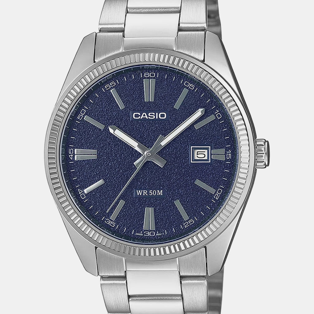 Enticer Men Quartz Navy Dial Analog Stainless Steel Watch MTP-1302DA-2A1VDF A2485