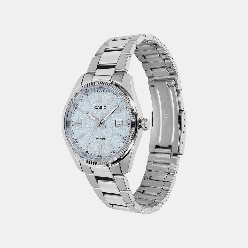 Men Quartz Blue Dial Analog Stainless Steel Watch A2486
