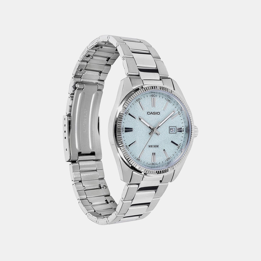 Men Quartz Blue Dial Analog Stainless Steel Watch A2486