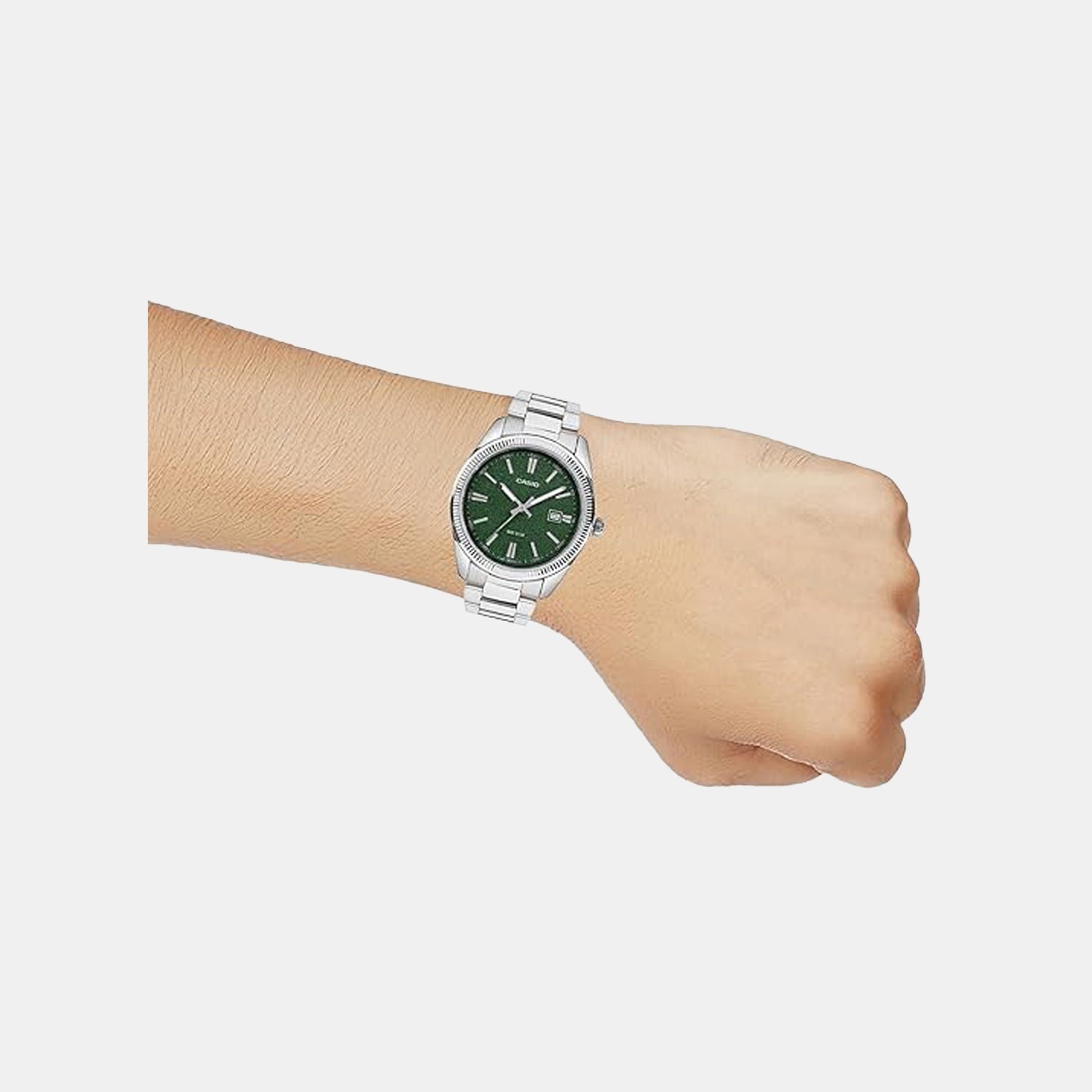 Enticer Men Quartz Green Dial Analog Stainless Steel Watch MTP-1302DA-3AVDF A2487