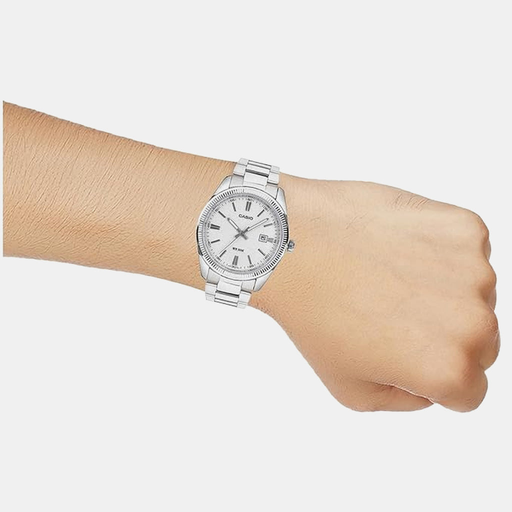 Enticer Men Quartz White Dial Analog Stainless Steel Watch MTP-1302DA-7AV A2488