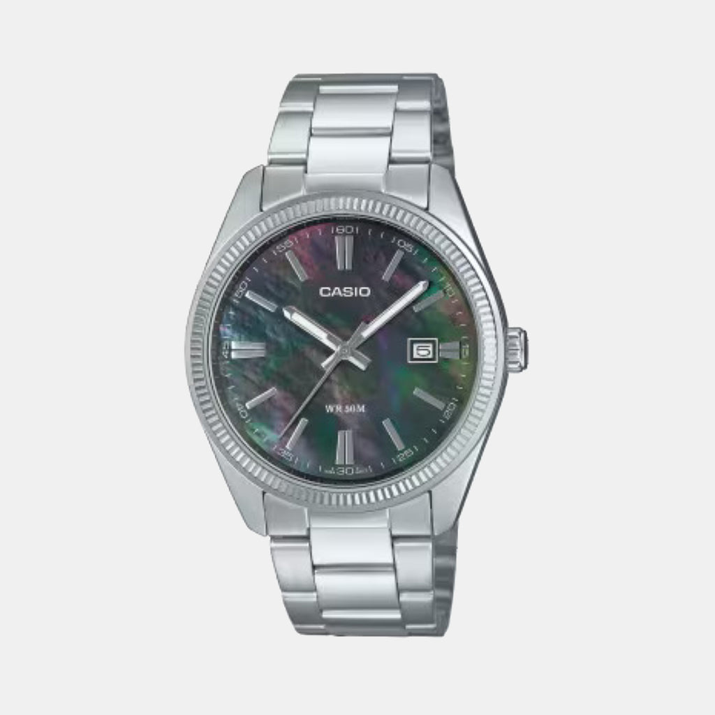 Unisex Quartz Mother Of Pearl Dial Analog Stainless Steel Watch MTP-1302DS-1AV A2489