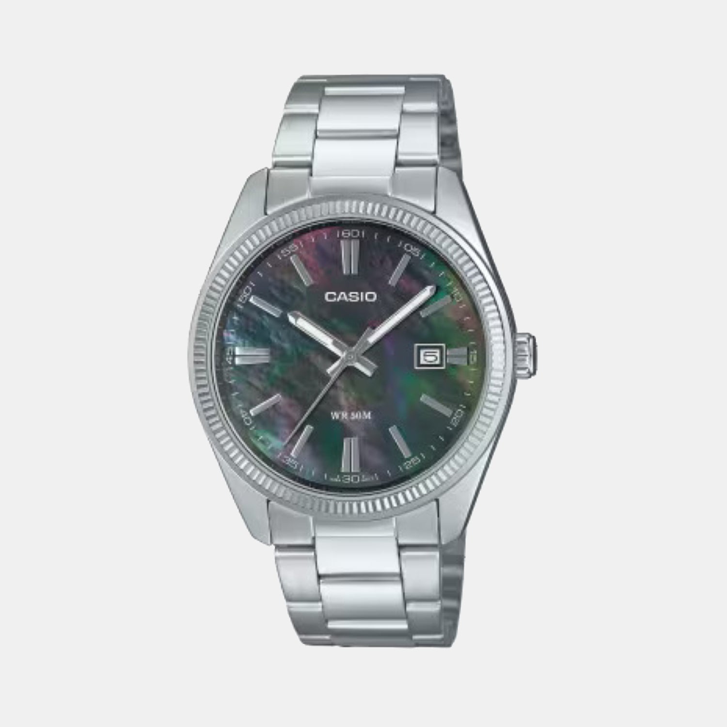 Unisex Quartz Mother Of Pearl Dial Analog Stainless Steel Watch MTP-1302DS-1AV A2489