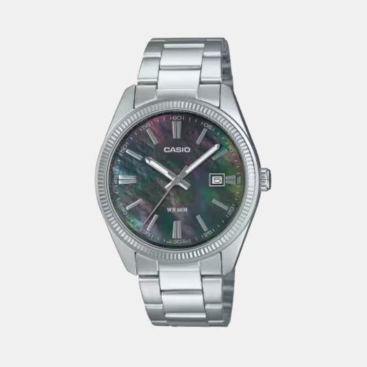 Unisex Quartz Mother Of Pearl Dial Analog Stainless Steel Watch MTP-1302DS-1AV A2489