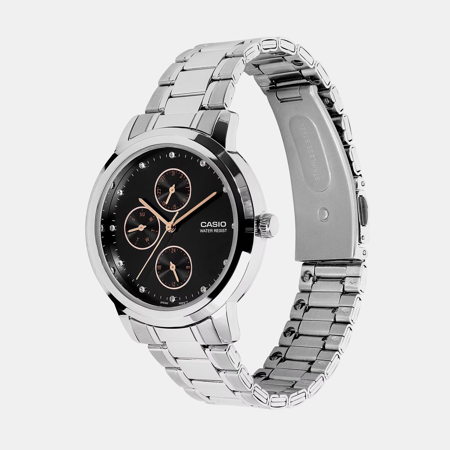 Women Quartz Black Dial Analog Stainless Steel Watch A2491