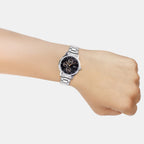 Women Quartz Black Dial Analog Stainless Steel Watch A2491