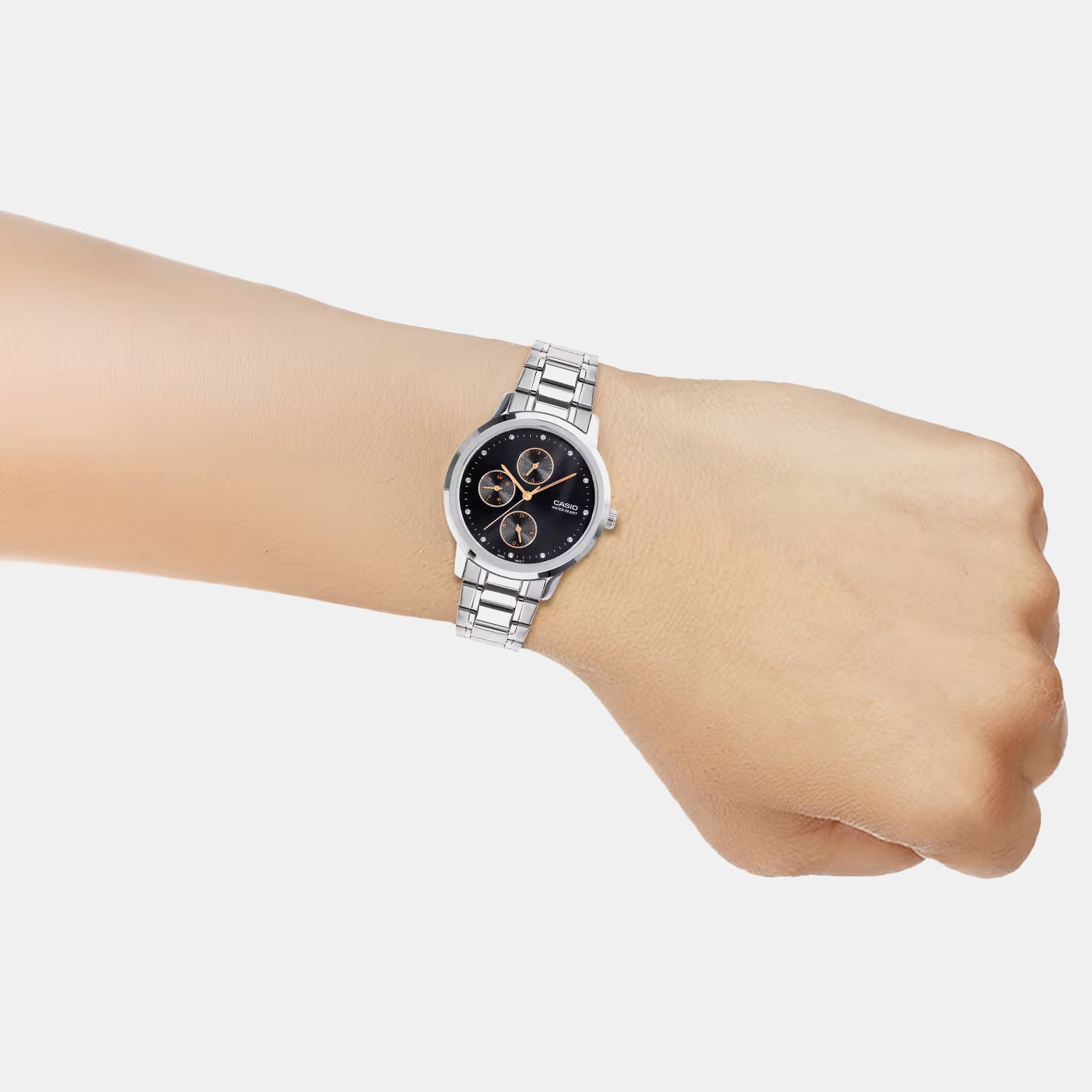 Women Quartz Black Dial Analog Stainless Steel Watch A2491