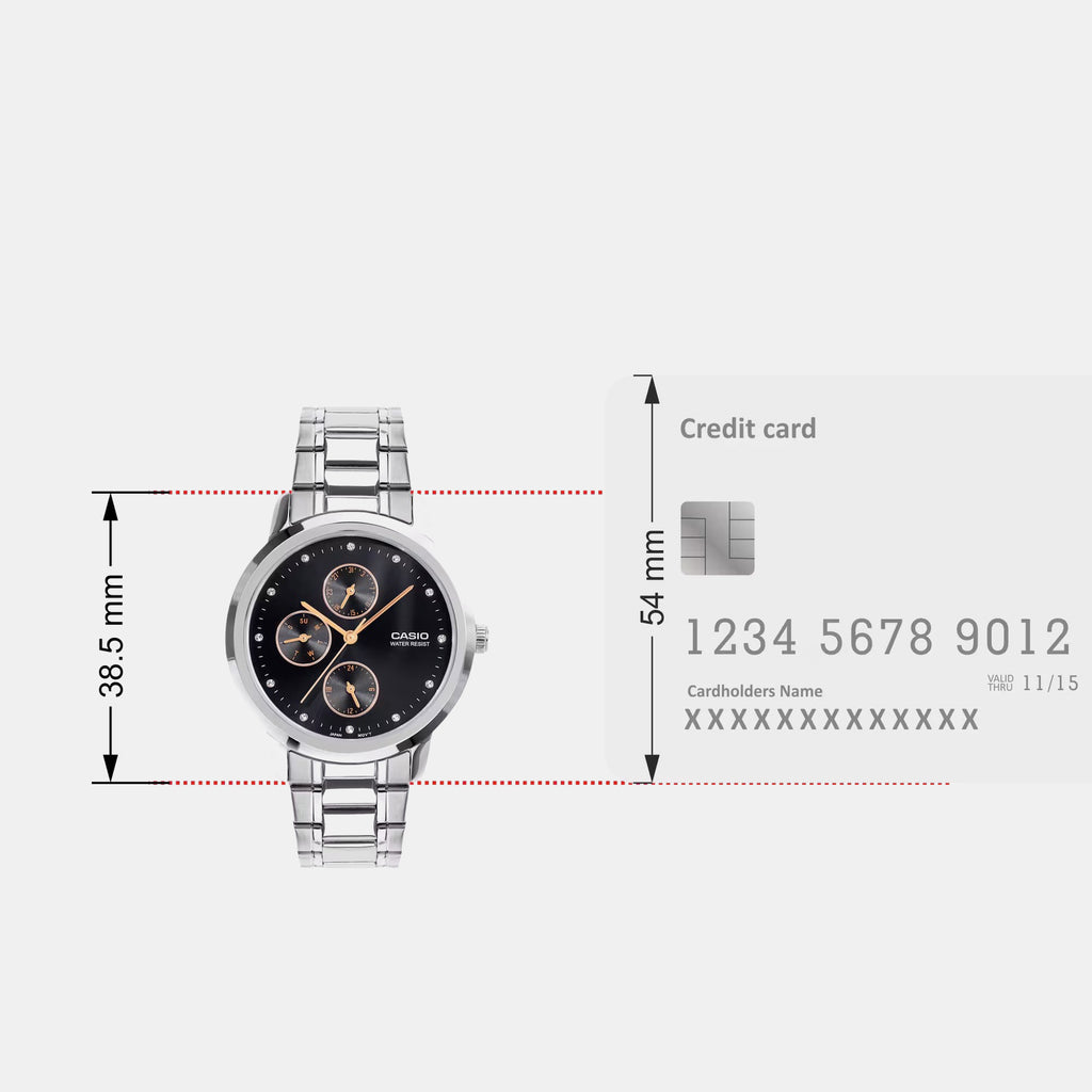 Women Quartz Black Dial Analog Stainless Steel Watch A2491