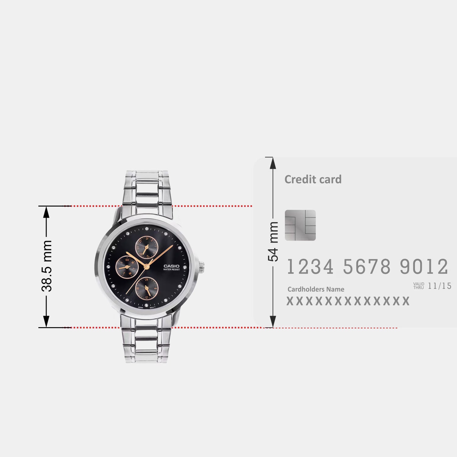 Women Quartz Black Dial Analog Stainless Steel Watch A2491