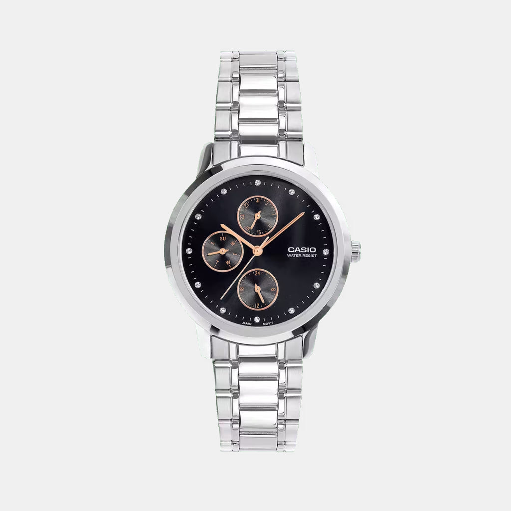 Women Quartz Black Dial Analog Stainless Steel Watch A2491