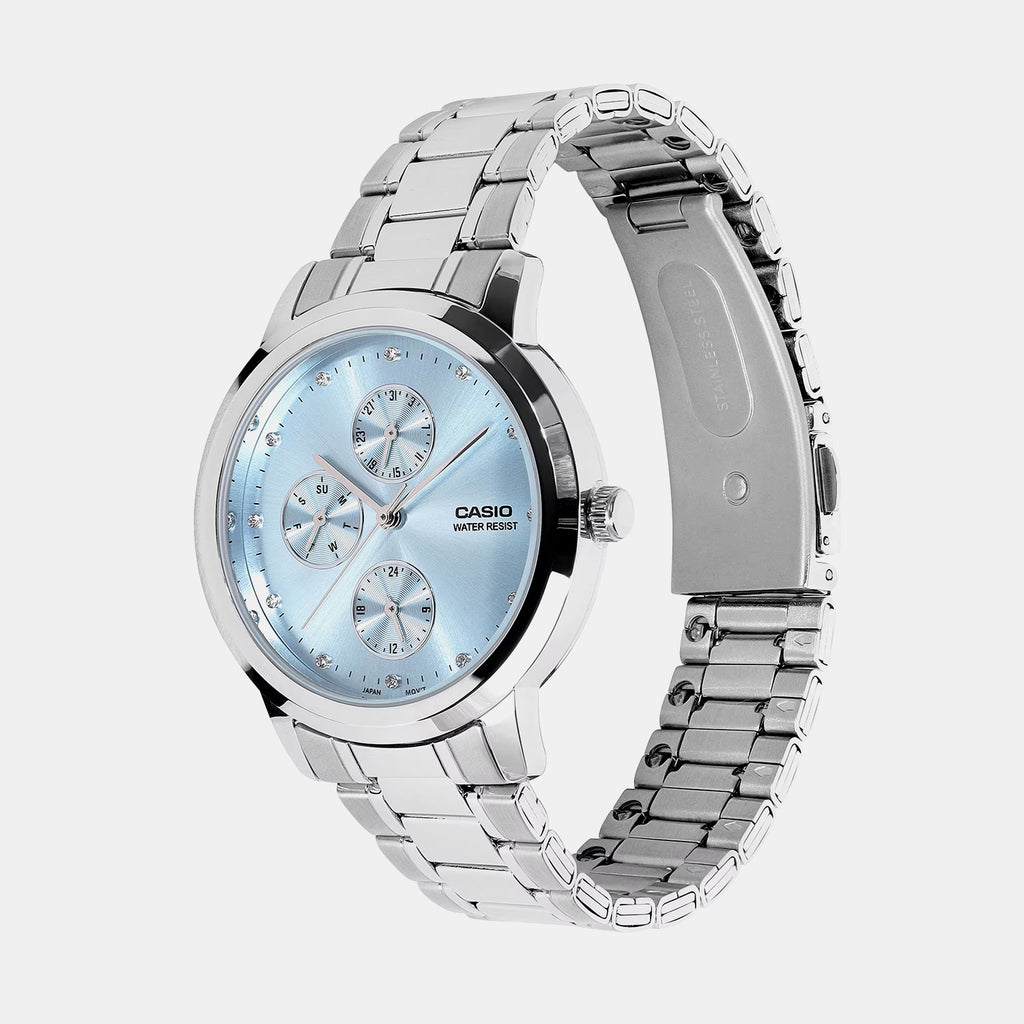 Women Quartz Blue Dial Analog Stainless Steel Watch A2492