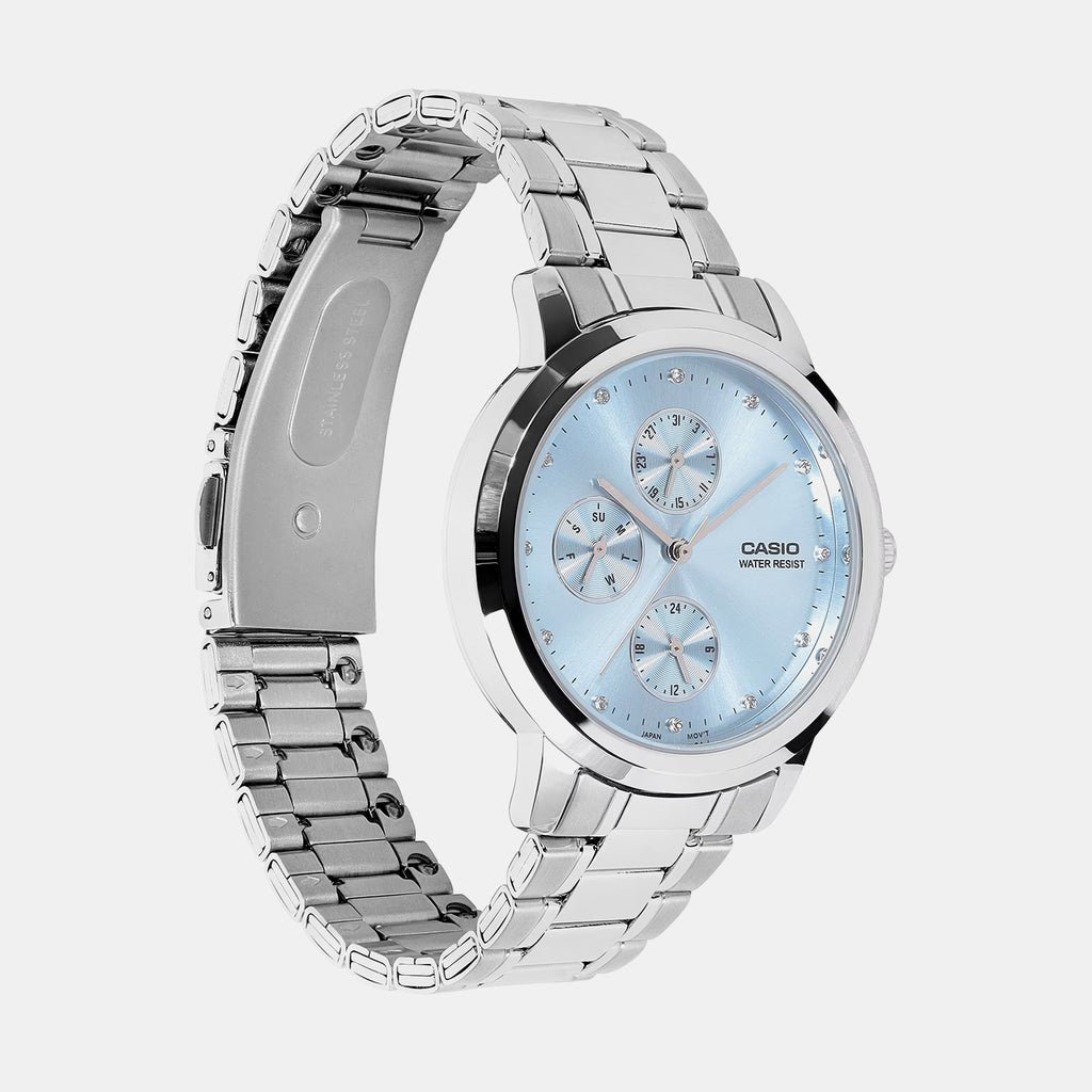 Women Quartz Blue Dial Analog Stainless Steel Watch A2492