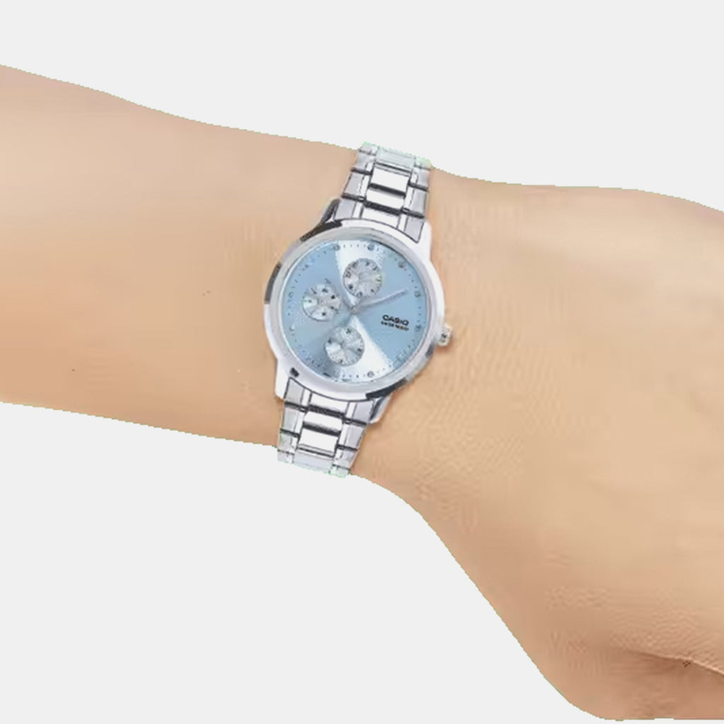 Women Quartz Blue Dial Analog Stainless Steel Watch A2492