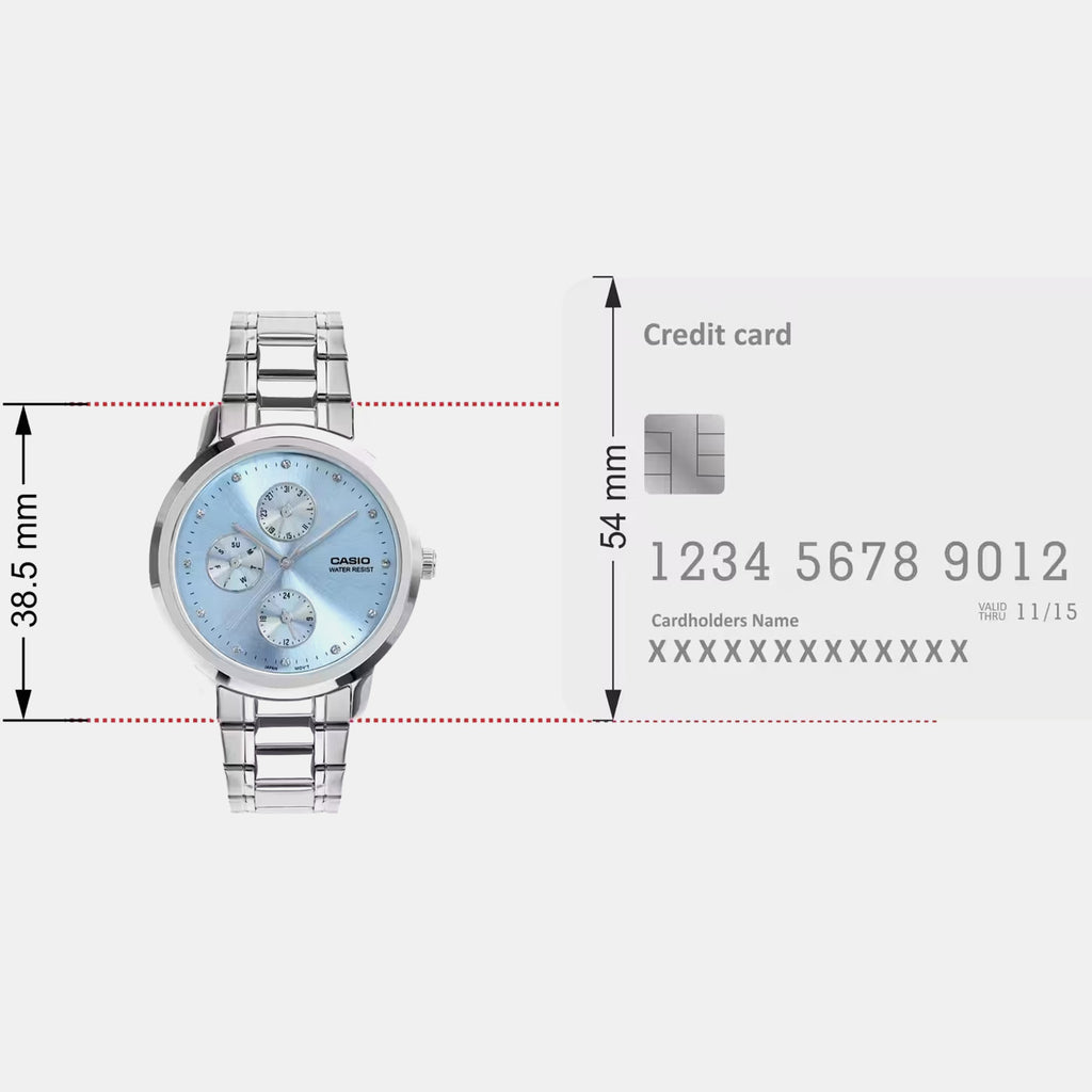 Women Quartz Blue Dial Analog Stainless Steel Watch A2492