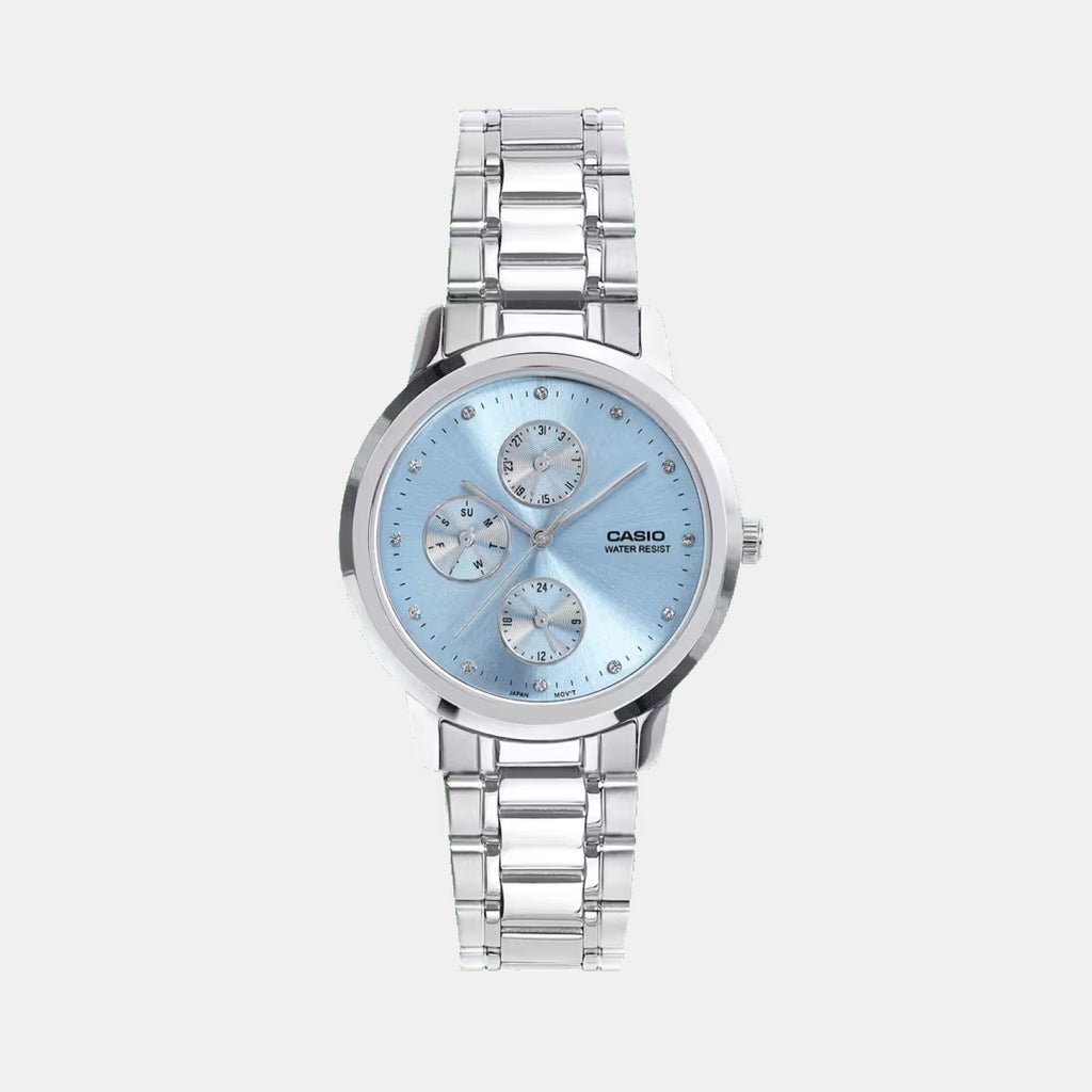 Women Quartz Blue Dial Analog Stainless Steel Watch A2492