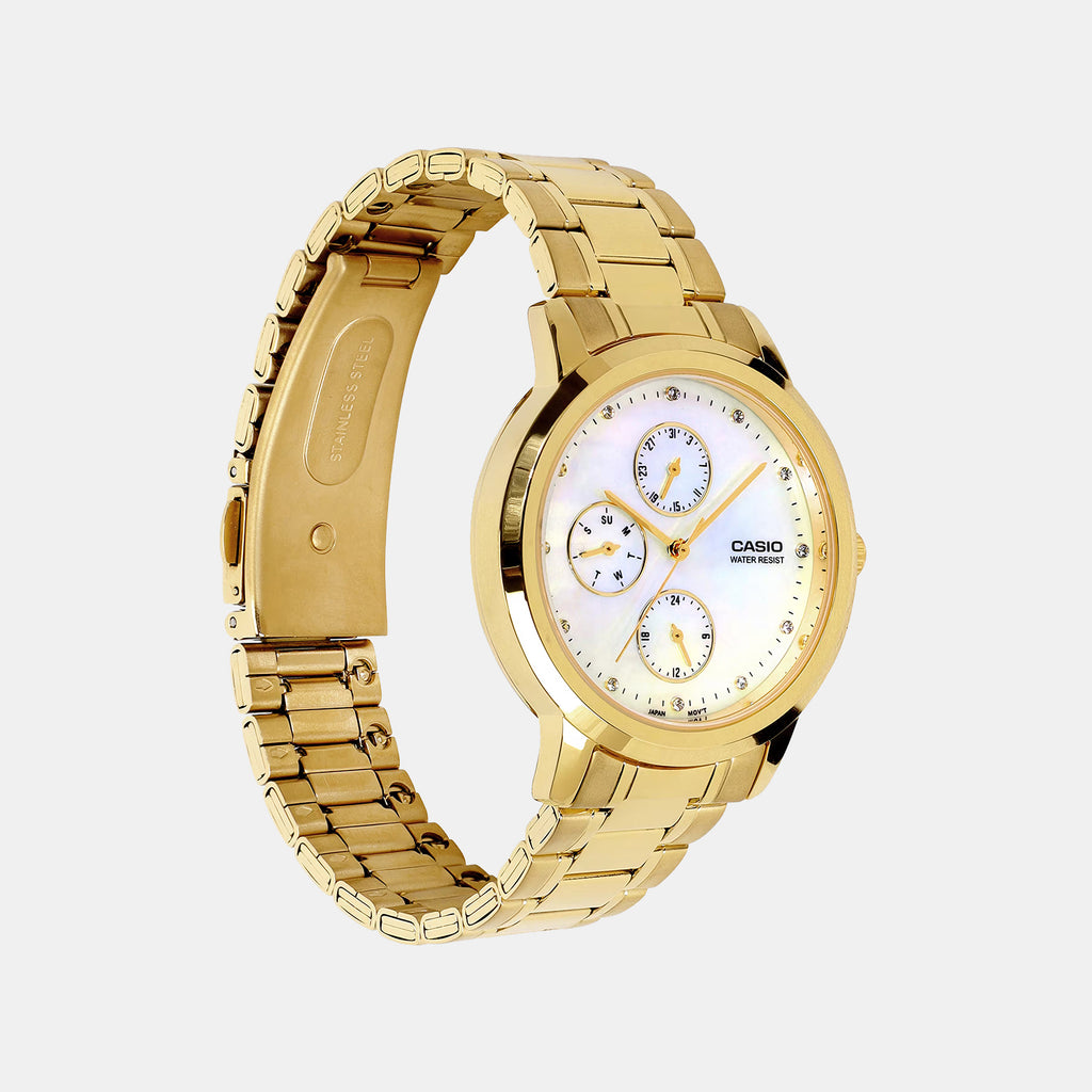 Women Quartz White Dial Analog Stainless Steel Watch A2494