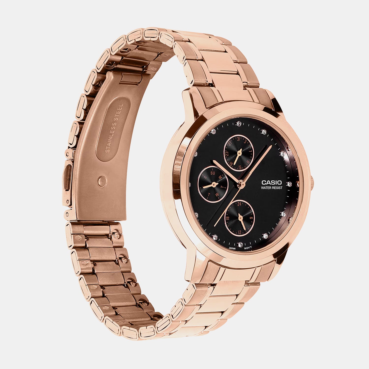 Women Quartz Black Dial Analog Stainless Steel Watch A2496