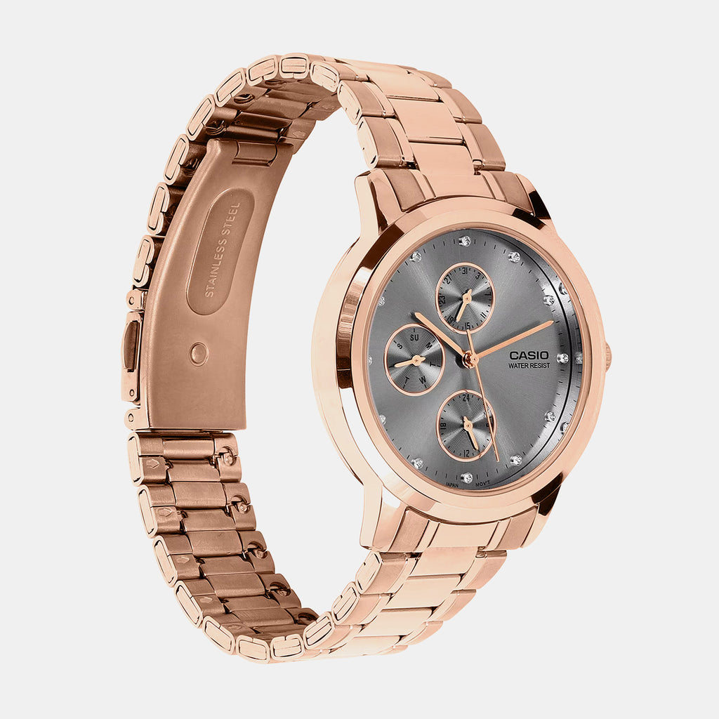 Women Quartz Grey Dial Analog Stainless Steel Watch A2497