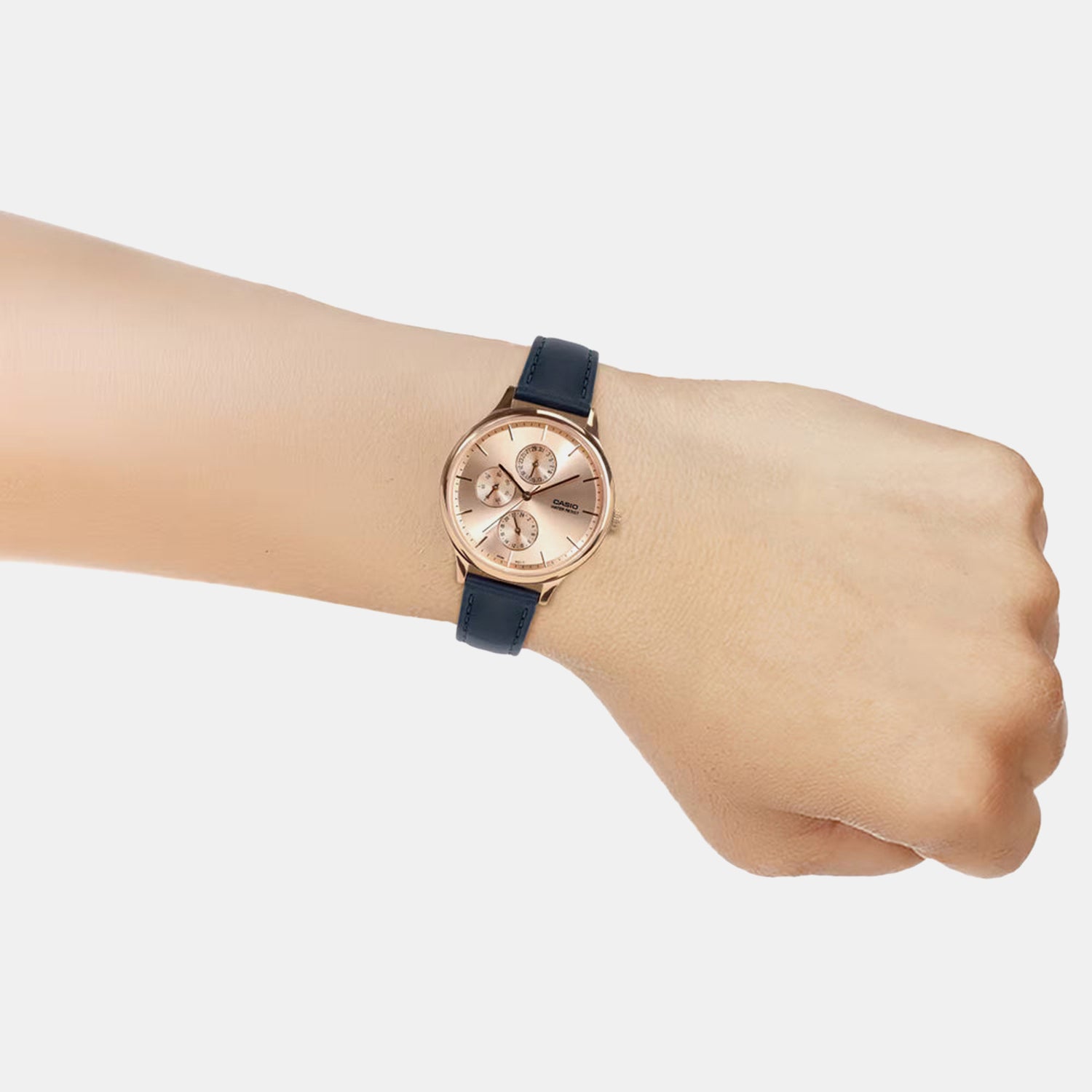 Enticer Women Quartz Rose Gold Dial Multi-Function Leather Watch A2500