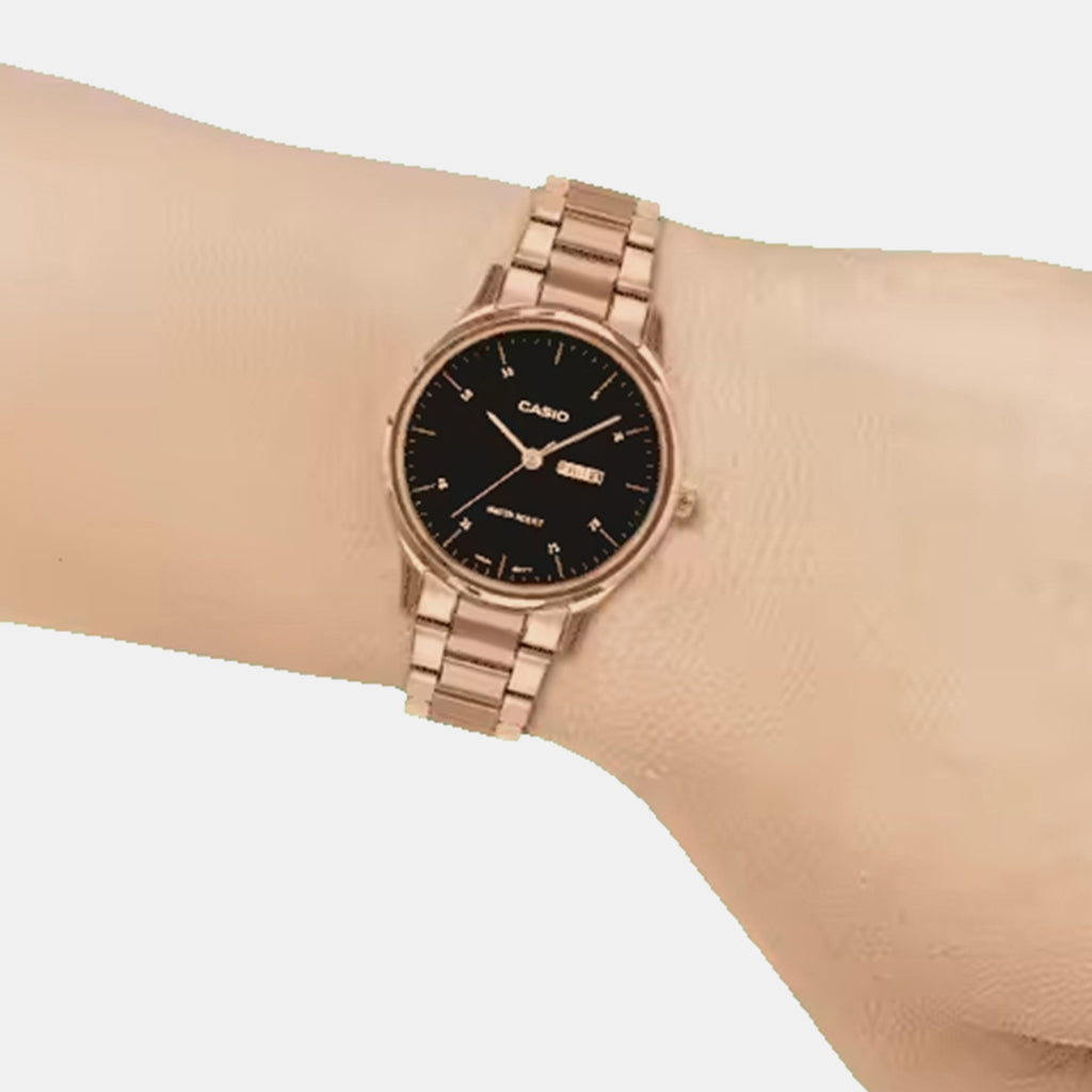 Women Quartz Black Dial Analog Stainless Steel Watch A2509