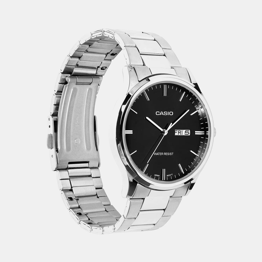Men Quartz Black Dial Analog Stainless Steel Watch A2514