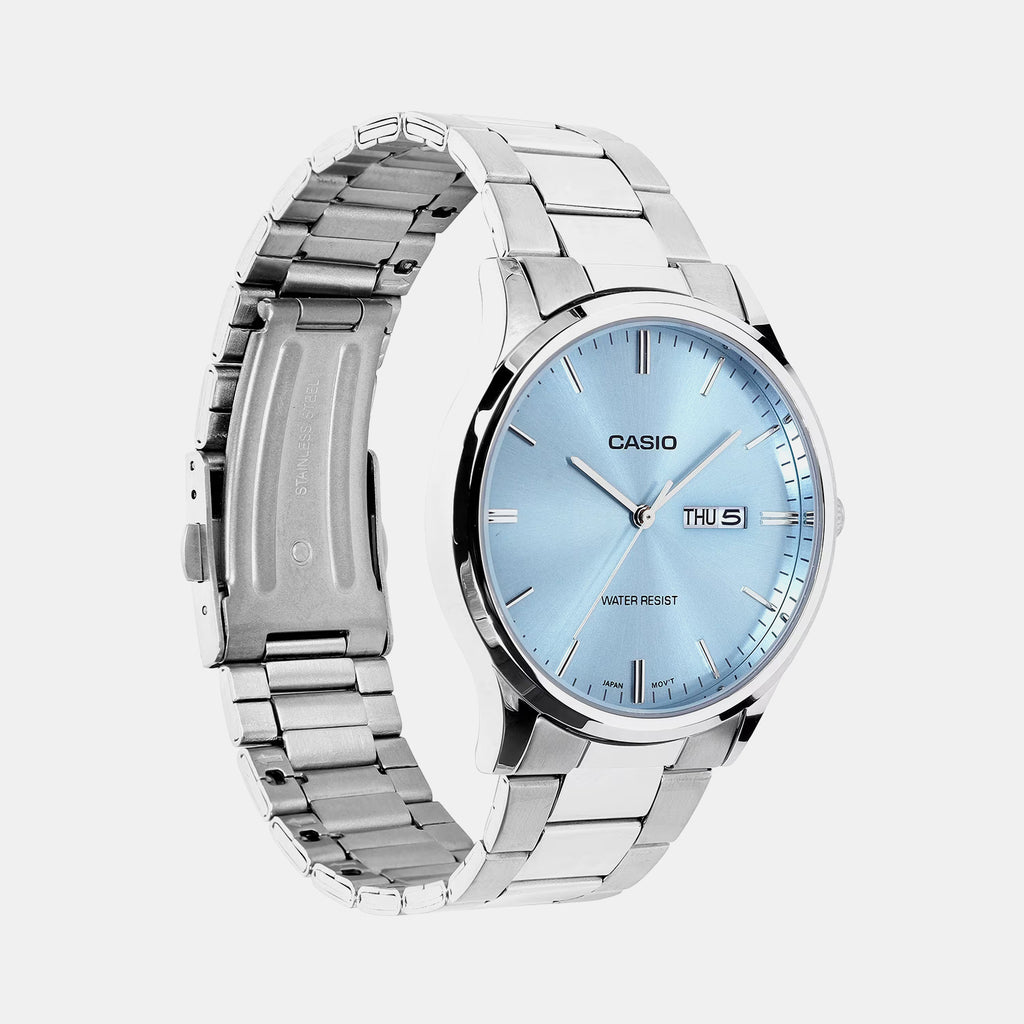Men Quartz Blue Dial Analog Stainless Steel Watch A2515