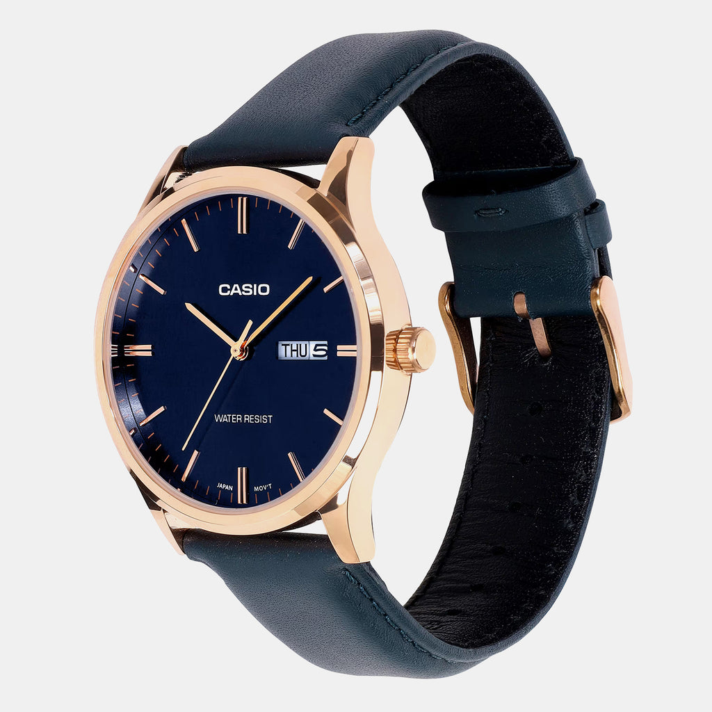 Men Quartz Blue Dial Analog Leather Watch A2516