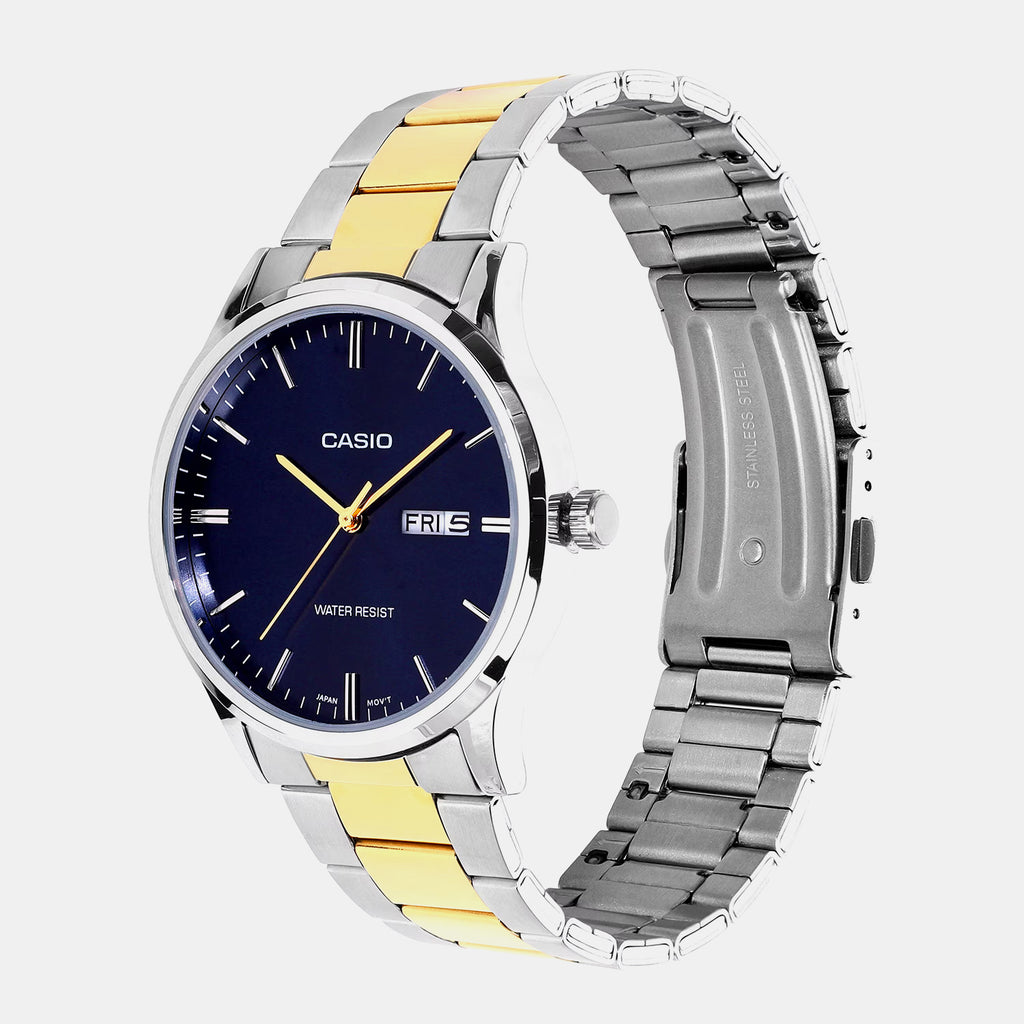 Men Quartz Blue Dial Analog Stainless Steel Watch A2517