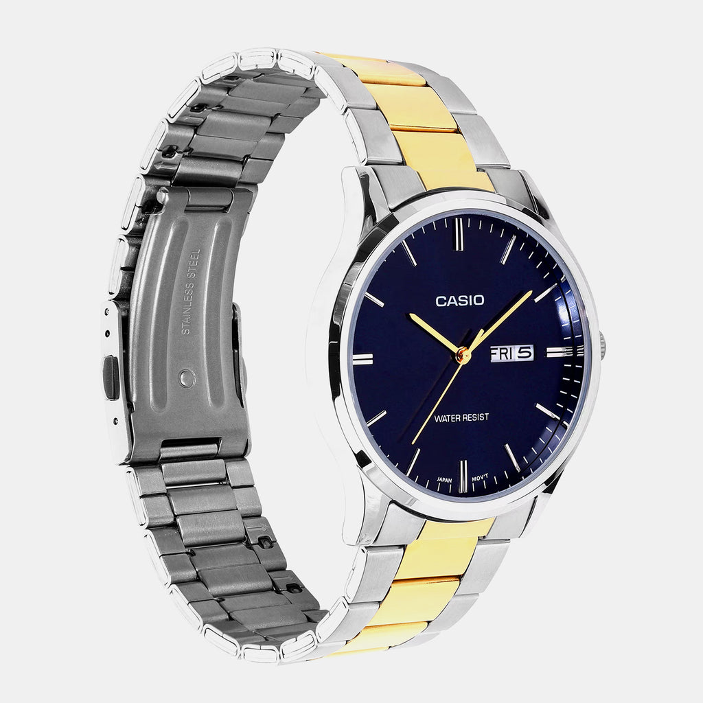Men Quartz Blue Dial Analog Stainless Steel Watch A2517