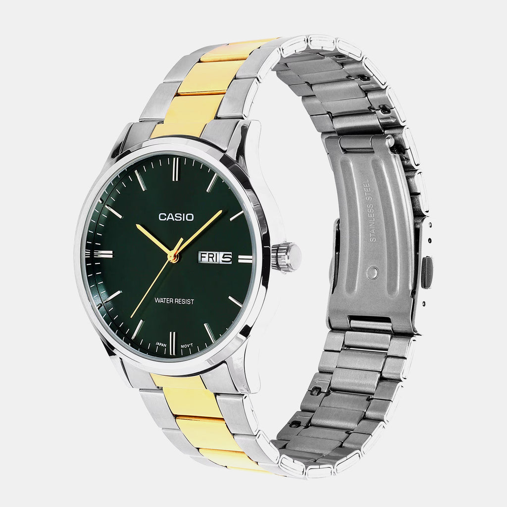 Men Quartz Green Dial Analog Stainless Steel Watch A2518