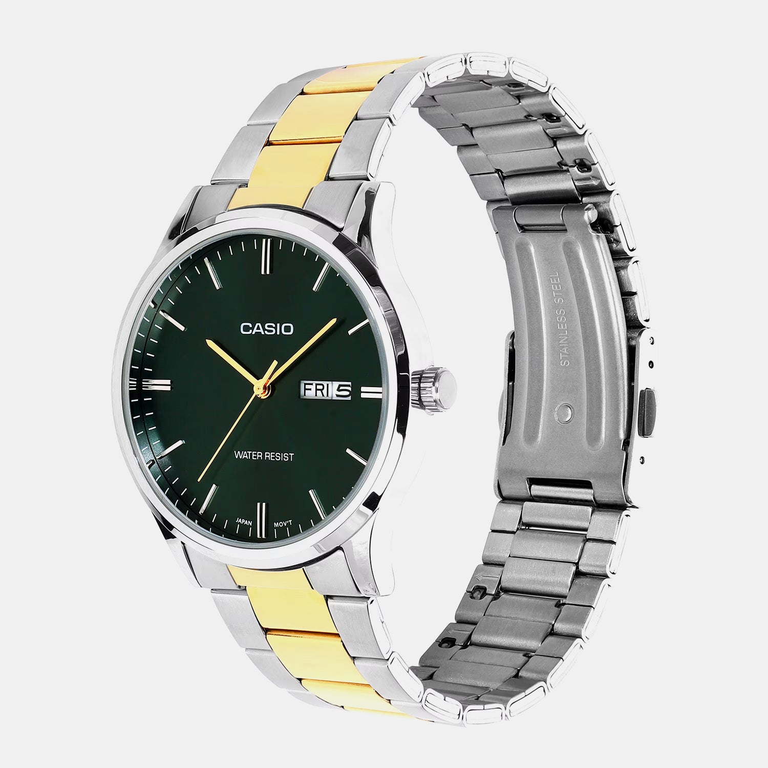 Men Quartz Green Dial Analog Stainless Steel Watch A2518