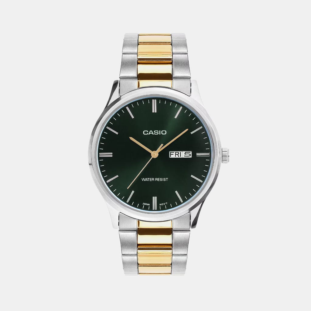 Men Quartz Green Dial Analog Stainless Steel Watch A2518