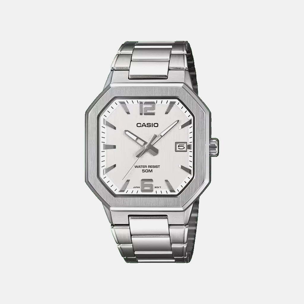 Men Quartz White Dial Analog Stainless Steel Watch A2526