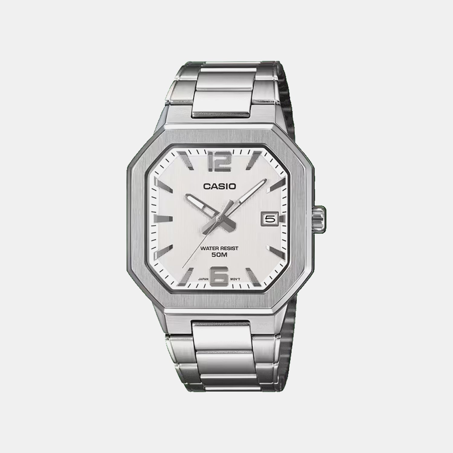 Men Quartz White Dial Analog Stainless Steel Watch A2526