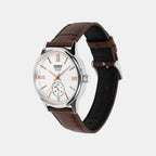 Men Quartz White Dial Analog Leather Watch A2539