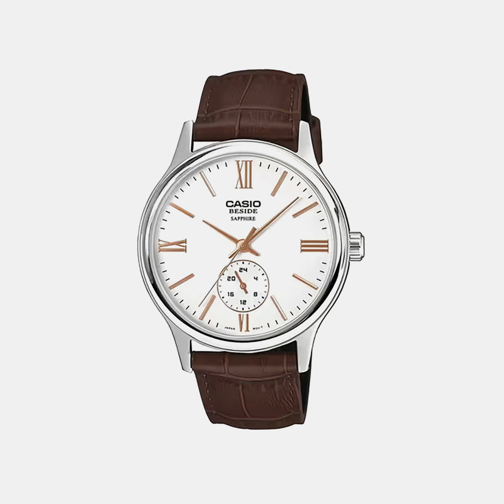Men Quartz White Dial Analog Leather Watch A2539