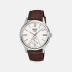 Men Quartz White Dial Analog Leather Watch A2539