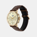 Men Quartz Champagne Dial Analog Leather Watch A2543